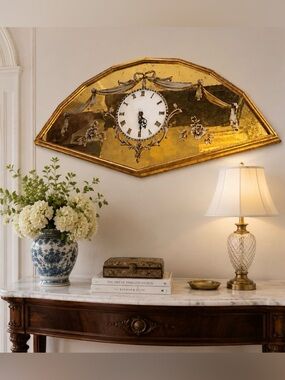 Vintage Victorian Wall Clock, Mirrored Art Decor Half Octagon RARE ,UNIQUE